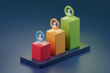Ascending bar graph showing growth in user base or employee count, symbolizing progress and success.