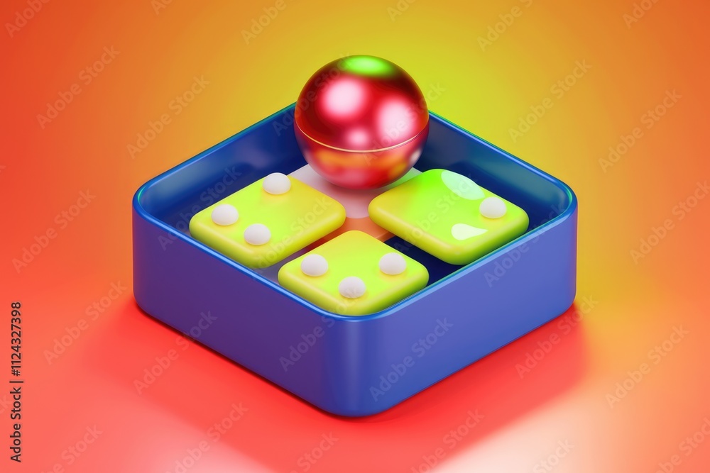 Aufkleber a red sphere sits atop four yellow squares with white dots inside a blue square container.