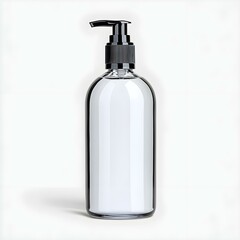 Empty Pump Bottle: A clear, glass bottle with a black pump top, ready to be filled with your brand's unique product.