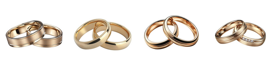 A Set of Elegant Gold Wedding Rings with Shiny Polished Finish for Timeless Weddings Isolated on Transparent Background