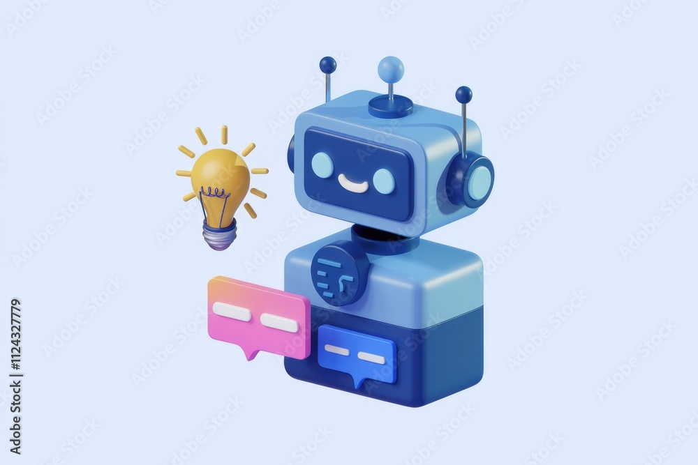 Aufkleber a friendly robot shares ideas and communicates through chat bubbles, symbolizing innovation and comm