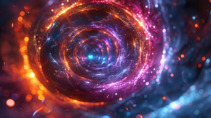 Obraz premium Abstract swirling light vortex with vibrant colors and particles.