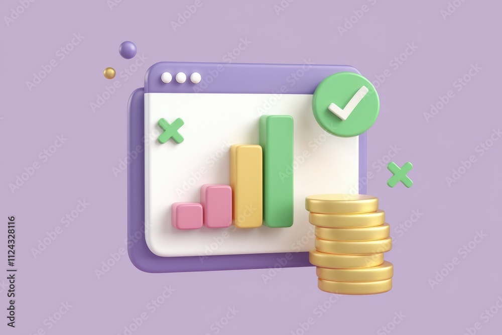 Poster Positive financial growth visualized on a website interface with a checkmark indicating success.