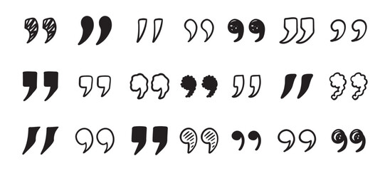 Naklejka premium Quotation mark doodle hand drawn set. Quotation marks drawing for quotes template