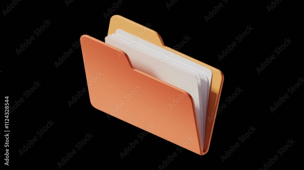 Poster A 3D rendered image of an orange folder with white papers inside, symbolizing data storage and organization.