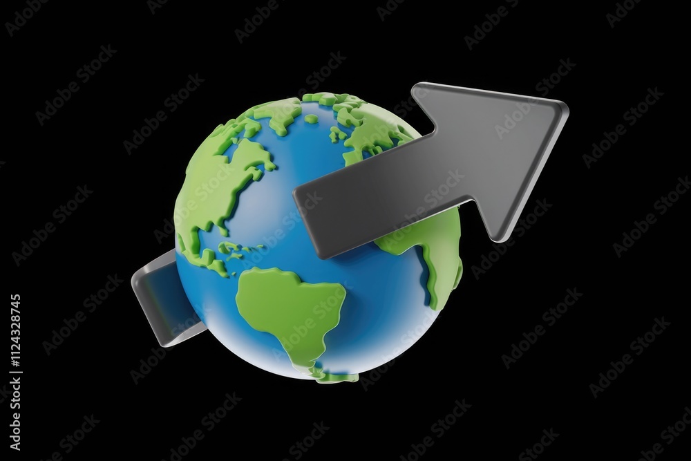 Poster A 3D rendering of a globe encircled by arrows, symbolizing global connectivity and growth.