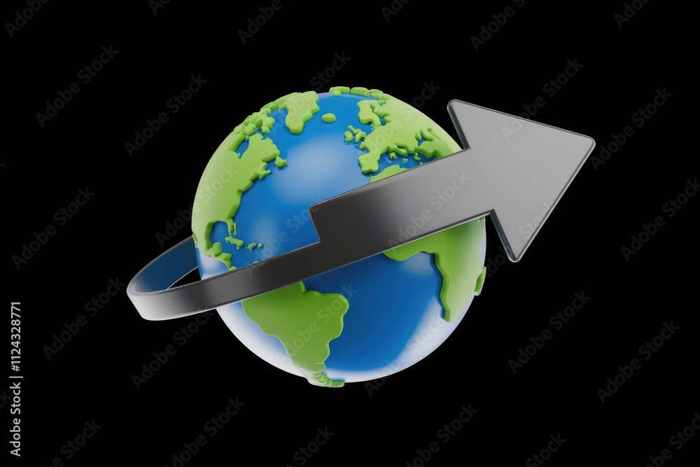 Poster A 3D rendering of Earth with a curved arrow, symbolizing global progress and growth.