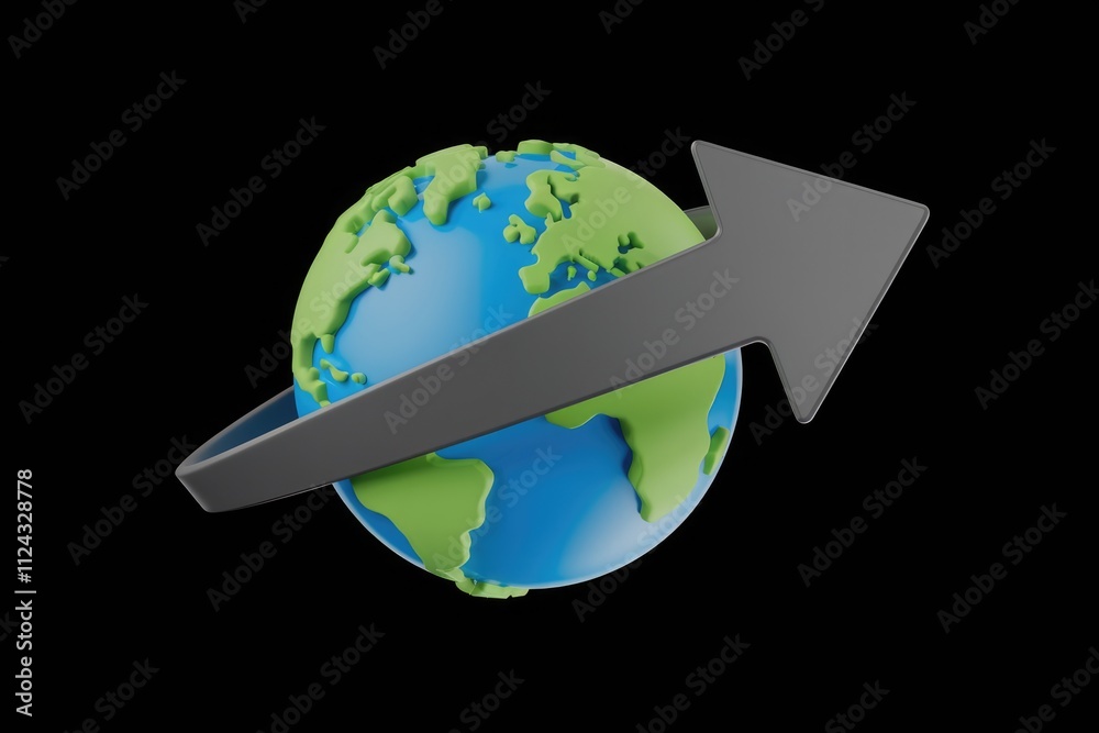 Leinwandbilder 3d render of earth with a grey arrow orbiting it, symbolizing global growth and progress.
