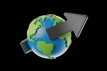Fototapeta premium A 3D rendering of a globe encircled by arrows, symbolizing global connectivity and growth.