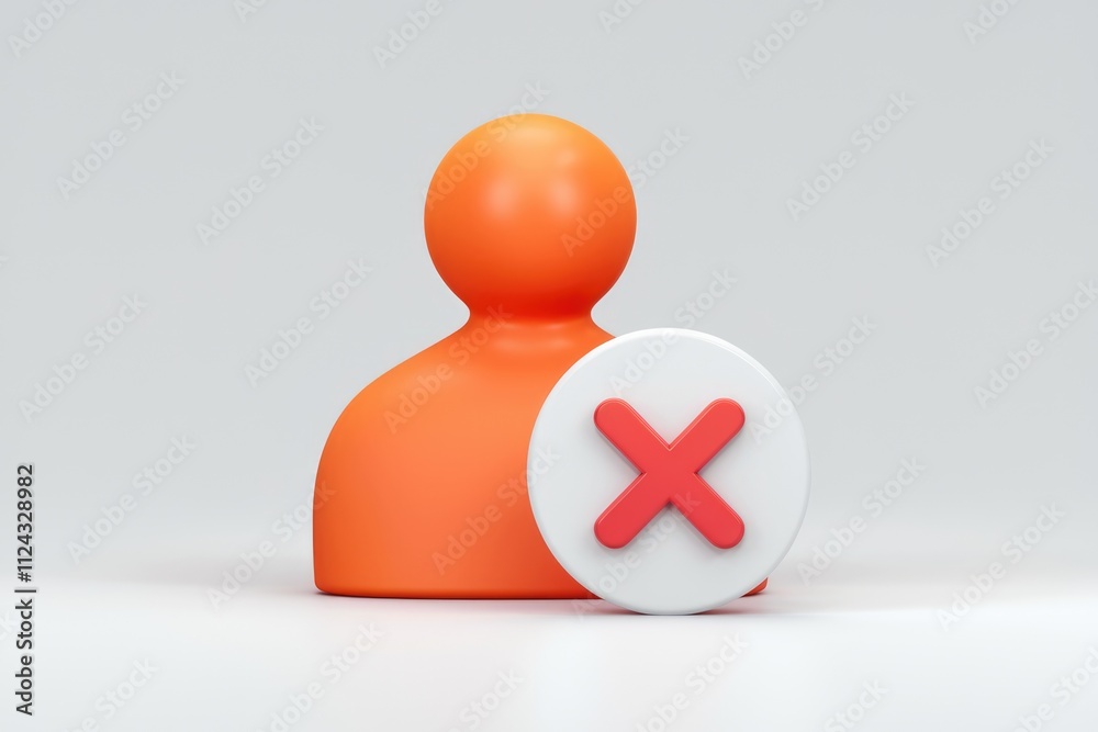 Poster 3D render of an orange user icon with a red cross, signifying account deletion or user removal.