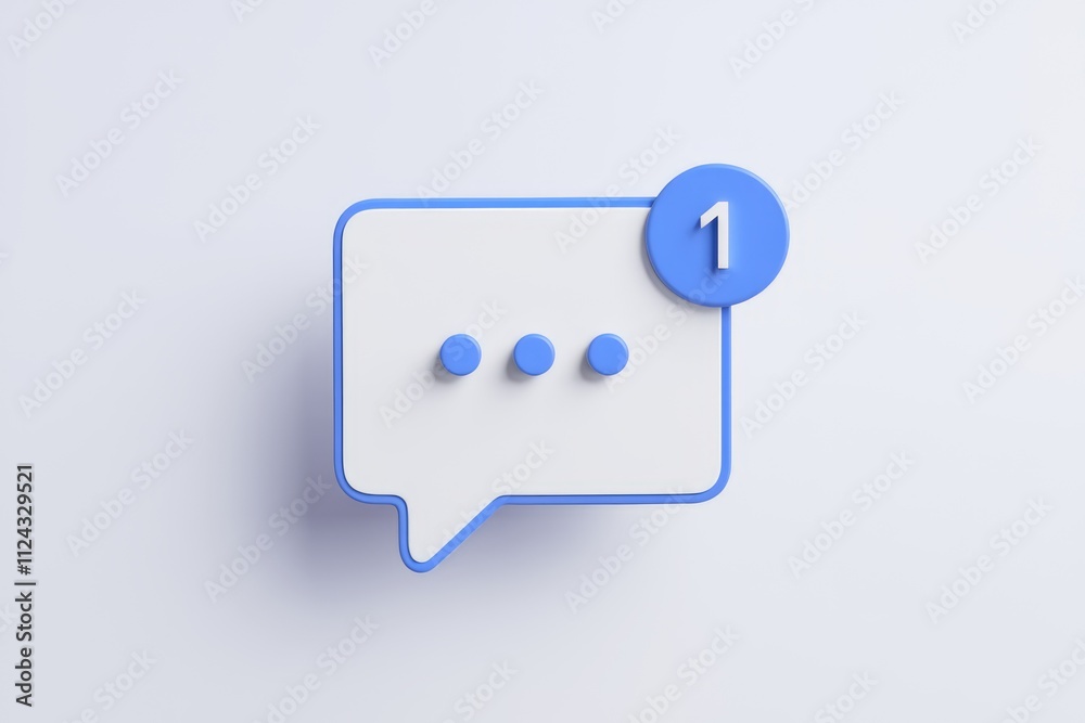 Aufkleber 3d rendered blue chat bubble with one new message notification.