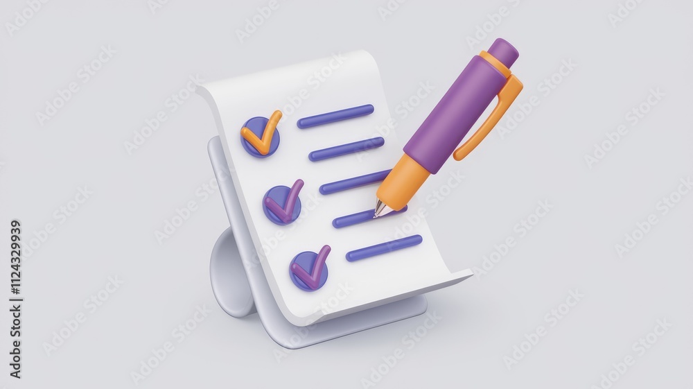 Poster A 3D rendering of a checklist being marked with a pen, symbolizing task completion and organization.