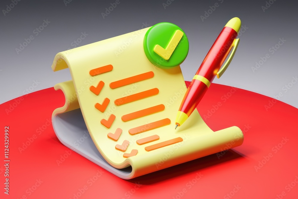 Poster A 3D rendering of a checklist with a pen, signifying task completion and planning.