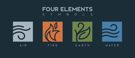 Four elements harmony astrology ecology fire water wind earth icons set vector logo