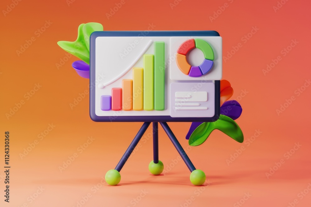 Poster Colorful 3D model of a presentation board displaying charts and graphs showing business growth and progress.