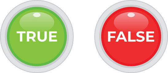 True green button icon. False red button icon. True false button flat icon isolated on white background