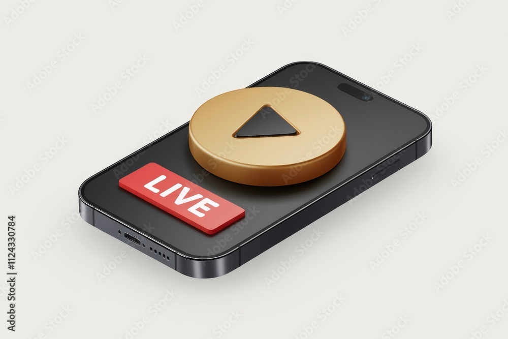 Aufkleber Smartphone displaying a live video button with a gold play icon and red LIVE label.