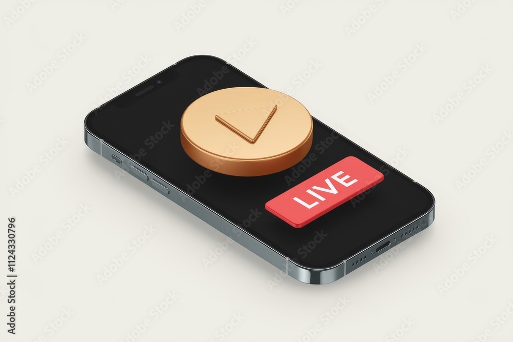 Aufkleber Smartphone screen displays a live stream button with a play icon, indicating a live broadcast.