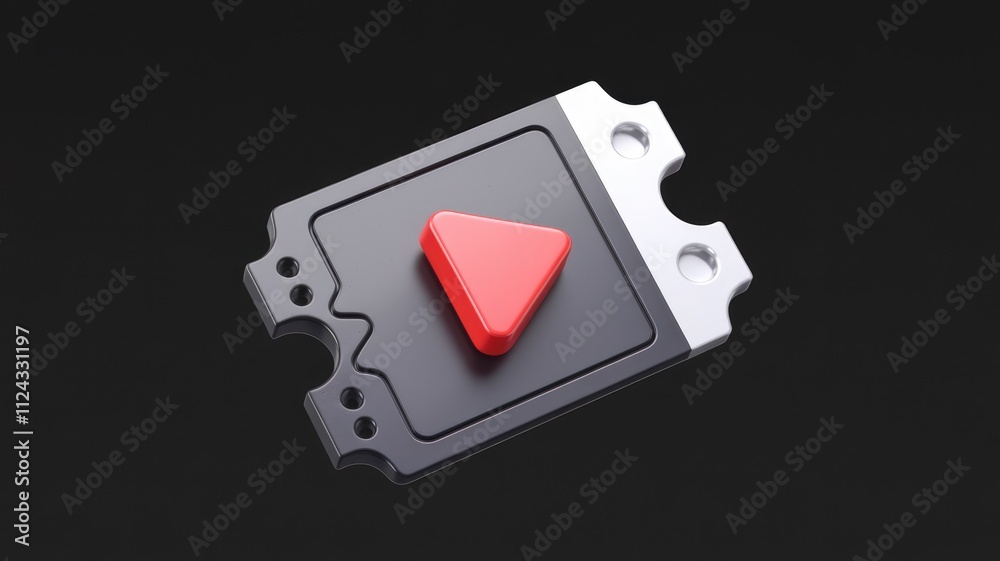 Poster A 3D rendered image of a movie ticket with a red play button, symbolizing online streaming or movie viewing.