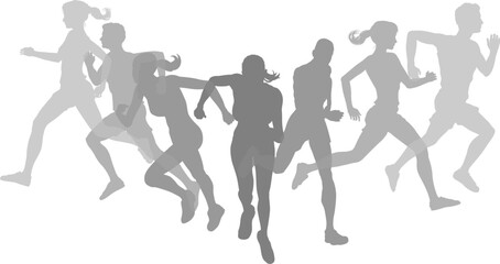 A set of silhouette runners running or jogging. Active sports people healthy players fitness silhouettes concept.