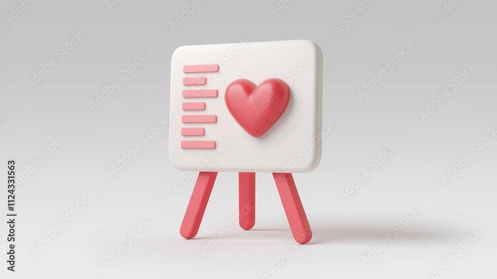 Aufkleber a 3d rendering of a whiteboard with a heart, symbolizing love and presentation.
