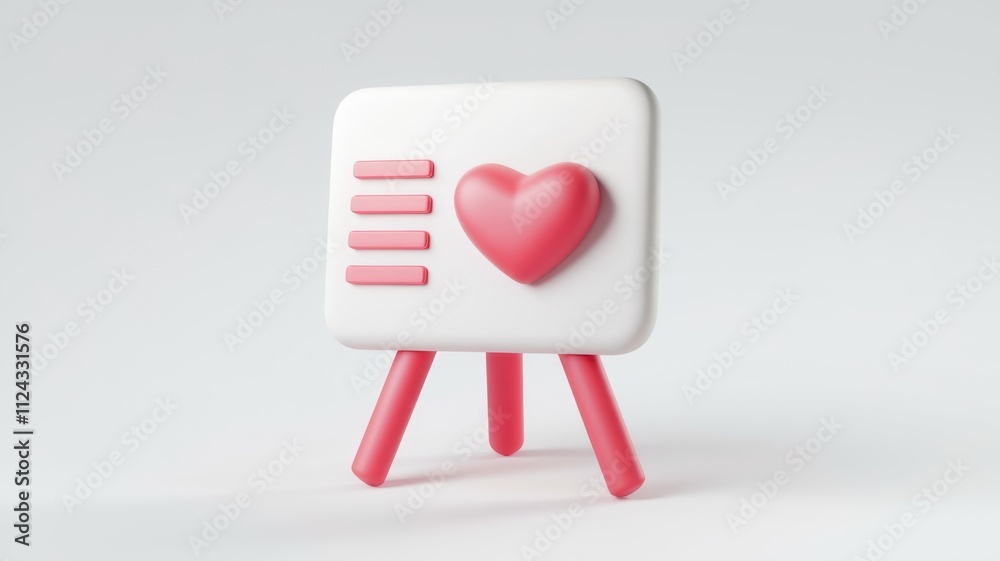 Aufkleber A 3D rendered image of a small white board with a pink heart and list.