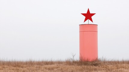 Festive Red Star on Water Tower in Drought-Affected South Korean Landscape