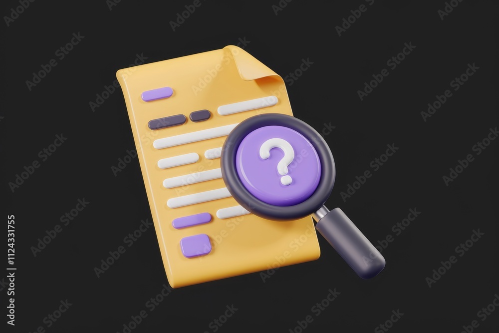 Poster A magnifying glass with a question mark hovers over a document, symbolizing searching for answers or information within a document.