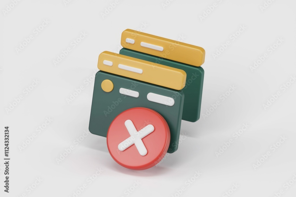 Poster 3D render of two closed browser tabs with a red 'X' signifying closure or error.