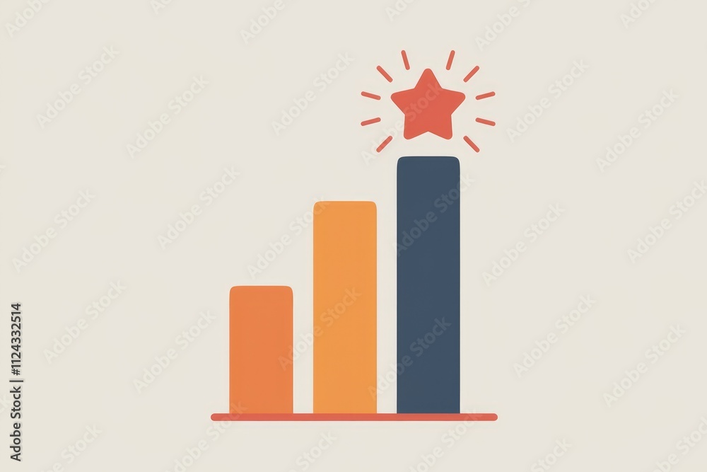 Poster ascending bar graph culminating in a star, symbolizing growth and achievement.