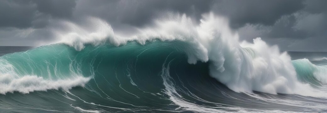 The concrete parapet creaks under the pressure of massive waves generated by a hurricane at sea, concrete barrier, ocean turbulence, strong current