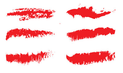 Red brush strokes set, grunge paint.  Vector illustration.  Distress texture banners collection . isolated on white and black background. EPS 10