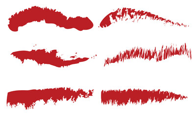 Red brush strokes set, grunge paint.  Vector illustration.  Distress texture banners collection . isolated on white and black background. EPS 10