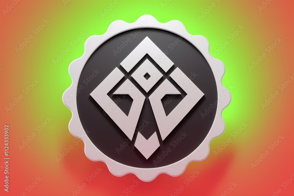 Poster a stylized geometric emblem, possibly a logo, features a white design on a dark background within a 