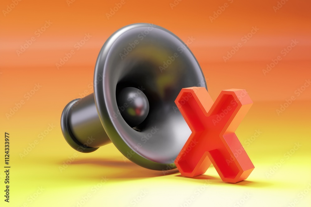 Aufkleber a 3d render of a loudspeaker with a red 'x' over it, symbolizing muted or silenced audio.