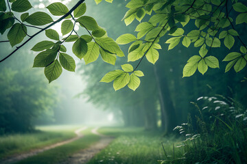 Obraz premium green forest with sun rays