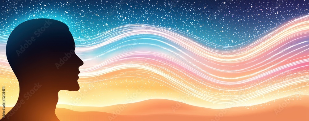 Poster exploring human consciousness dreamscape digital art abstract side view imagination