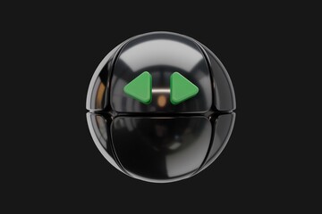 A black sphere with two green triangular buttons, possibly representing control or direction.