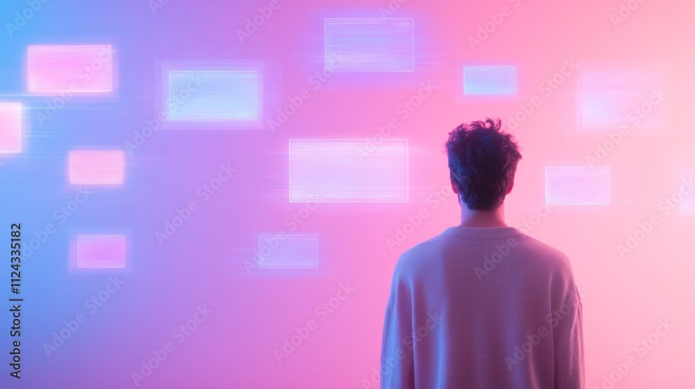 Aufkleber futuristic silhouette navigating digital spaces and notifications
