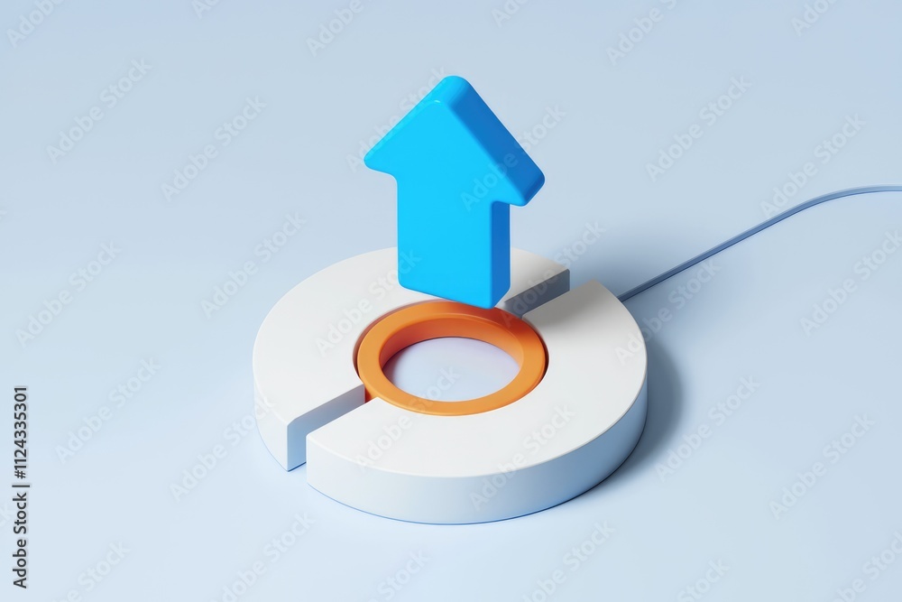 Aufkleber Upward trending arrow placed on top of a divided circle symbolizing growth and progress.