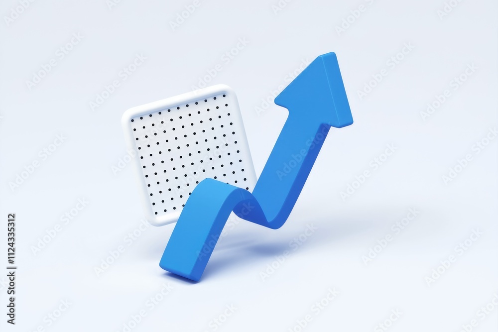 Poster an upward-trending blue arrow, signifying growth, paired with a perforated white square, possibly re