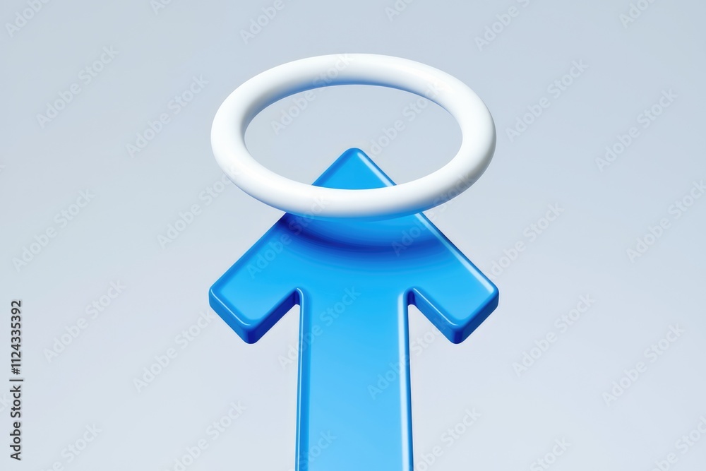 Aufkleber A 3D rendering of a blue upward arrow topped with a white ring, symbolizing progress and achievement.