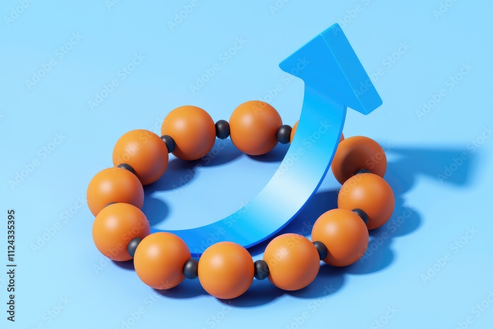 Poster upward trend visualized with orange spheres linked by a blue arrow, symbolizing growth and progress.