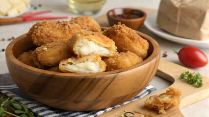 deep fried chicken nuggets with sauce