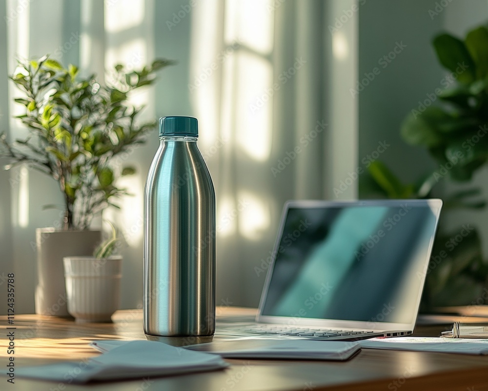 Poster modern home office minimalist setup for effective e-learning and digital productivity