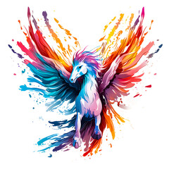 Pegasus illustration with colorful paint splash for T-shirt screen printing design tee print for apparel merchandise