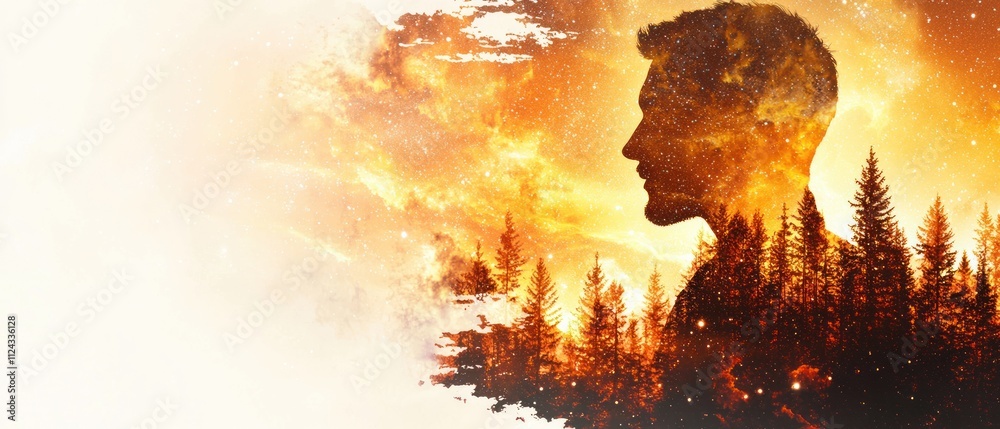 Aufkleber double exposure image of exploring human connection with nature forest setting digital art surreal a