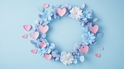 Obraz premium Romantic Floral Wreath with Hearts