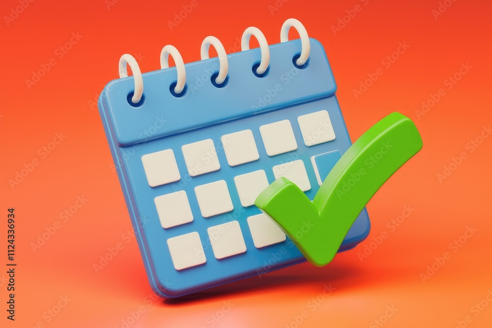 Poster A 3D rendering of a blue calendar with a green checkmark, symbolizing scheduling and task completion.
