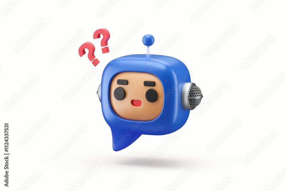 Leinwandbilder a curious blue robot with question marks, seeking answers and information.